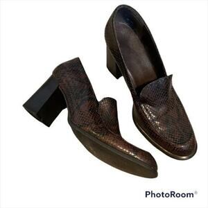 Y2K Nine West Chunky brown crocodile pattern leather heel shoes